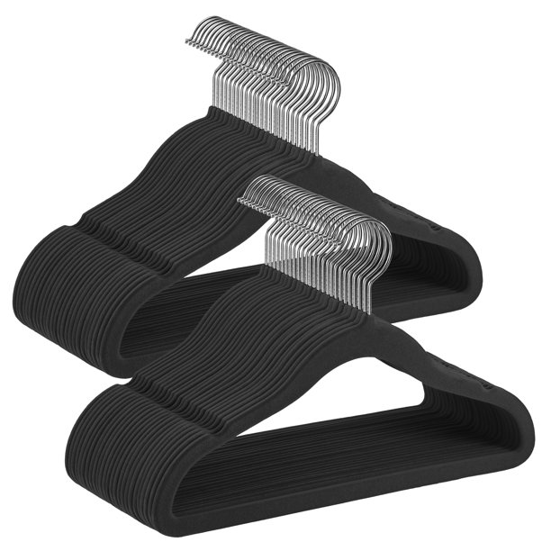 Perchas Infantiles, Juego de 50, Perchas de Terciopelo con Ganchos, Perchas Antideslizantes para Ropa, Negro Tinta
