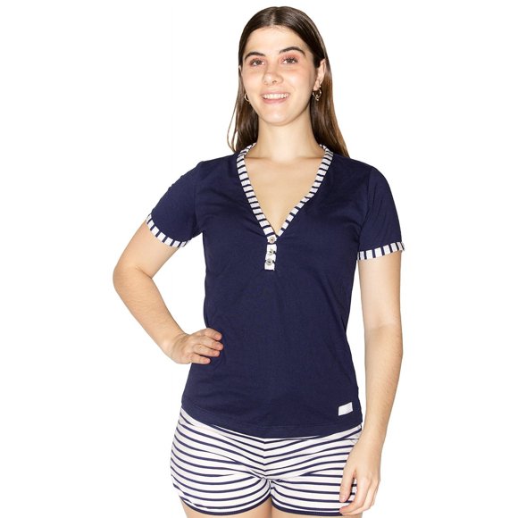 Blusa escote v manga corta para dama