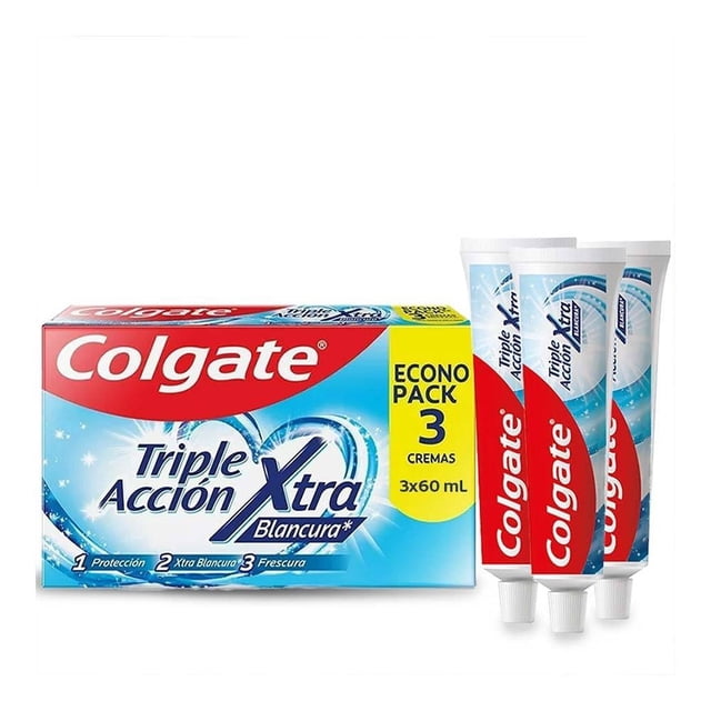 Pasta Dental Blanqueadora Colgate Triple Acción Blancura Protección Anticaries 3 x 60 ml