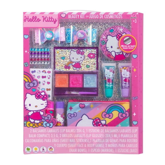 Kit de Belleza Hello Kitty para Niñas con Brillo Labial, Bolsa con Cierre y Espejo, Regalo Original y Divertido - MAKEUPERÍA