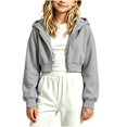 thumbnail image 1 of Sudadera con capucha y cremallera de manga larga de color liso para niñas, estilo casual y holgado, ideal para invierno, tallas 120-170., 1 of 5