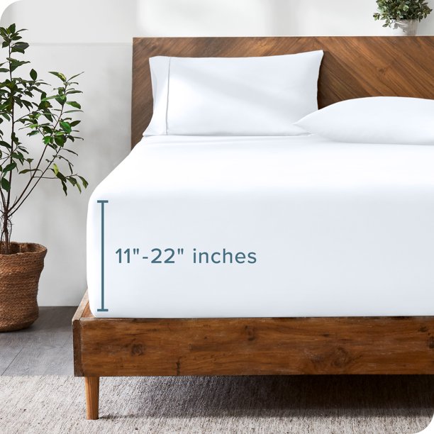 Sábana Ajustable Bare Home Bolsillo Extra Profundo 22' Colección Premium 1800 Tamaño Queen Color Blanco