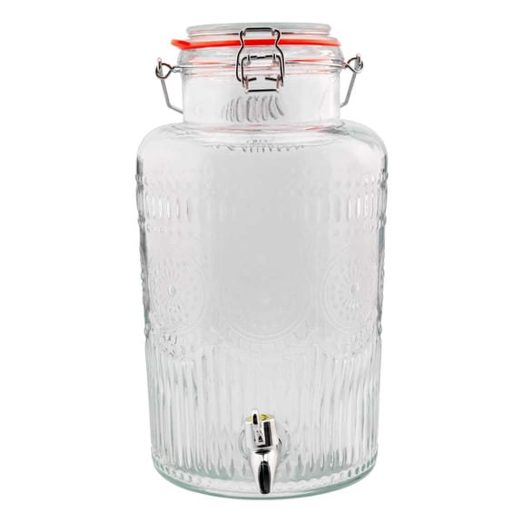 Dispensador de Vidrio Estilo Vintage 6 L con Tapa Hermética de Acero con Clip y Grifo de Plástico