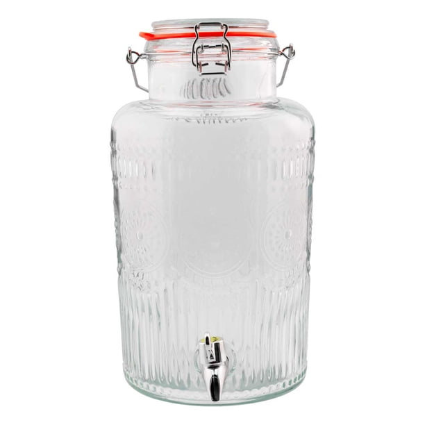 Dispensador de Vidrio Estilo Vintage 6 L con Tapa Hermética de Acero con Clip y Grifo de Plástico