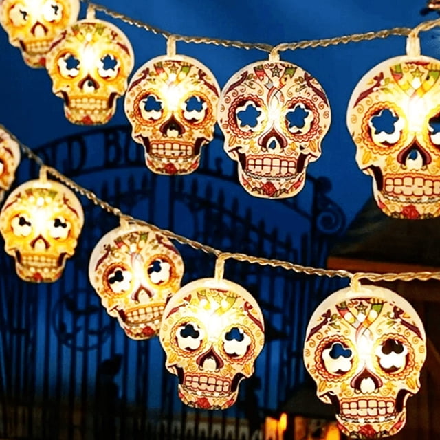 Cadena de luces de calavera de Halloween, decoración de horror luminosa, colgante de artesanía