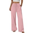 thumbnail image 2 of TaTaai Spring Summer Solid Color Women Casual Pants Cotton Linen Elastic Waist Straight Leg Breathable Lightweight Machine Washable No Fading Daily Wear Trousers Gift, 2 of 8