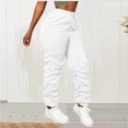 thumbnail image 2 of Amzcrzy Pantalones Cargo Mujer Color Liso Ligeros Senderismo Detalle Fruncido Cintura Elástica Cordón Cómodos Jogging Tallas S-2XL Blanco, 2 of 7