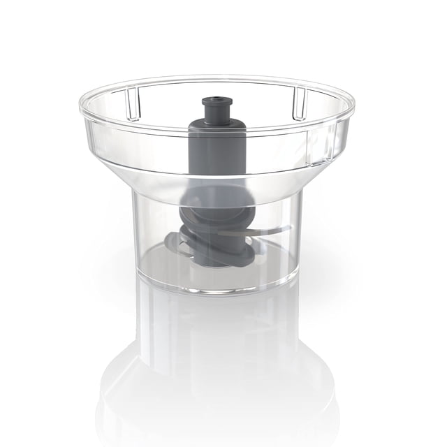 procesador de alimentos ninja xskbwlnbwl professional xl 1.1l gris cuenco para anidar de 4.5 tazas, vista frontal centrada del cuenco transparente con eje y cuchilla pequeña visibles, apto para ingredientes pequeños y compatible con NF701; a menudo usado para preparar porciones pequeñas de purés o salsas.