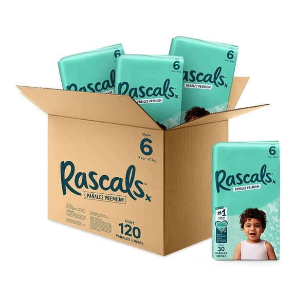 Pañales premium Rascals Etapa 6 Unisex  120 piezas