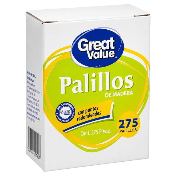 Palillos de madera Great Value con puntas redondeadas 275 pzas