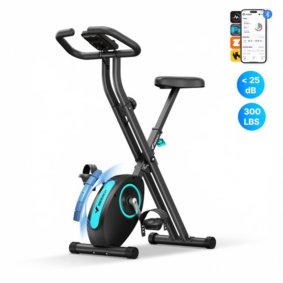 MERACH Bicicleta de Ejercicio Plegable, Bicicleta de Ejercicio con Pantalla LCD, Bicicleta de Fitness Magnética para el Hogar con Asiento Cómodo, Ahorro de Espacio, Entrenamiento Cardiovascular,