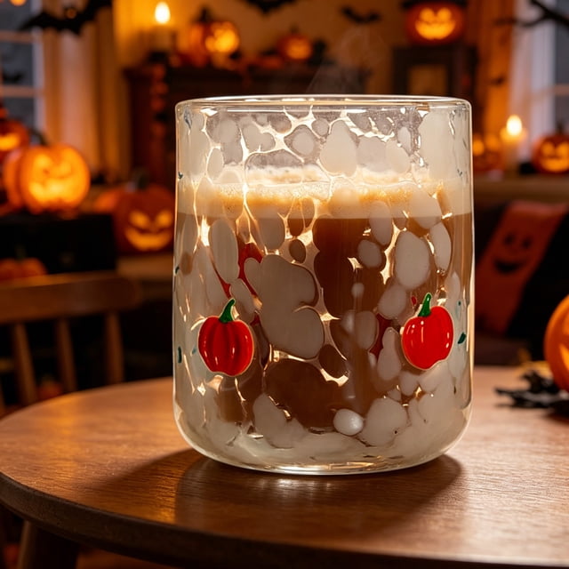 CaiYueKe Halloween Icon Glass Cups - Pumpkin, Ghost, Bat, Cat Icon Juice Glasses Double Old Fashioned Drinking Cups - Ideal for Halloween Party Decoration, Friends Lovely Gifts
