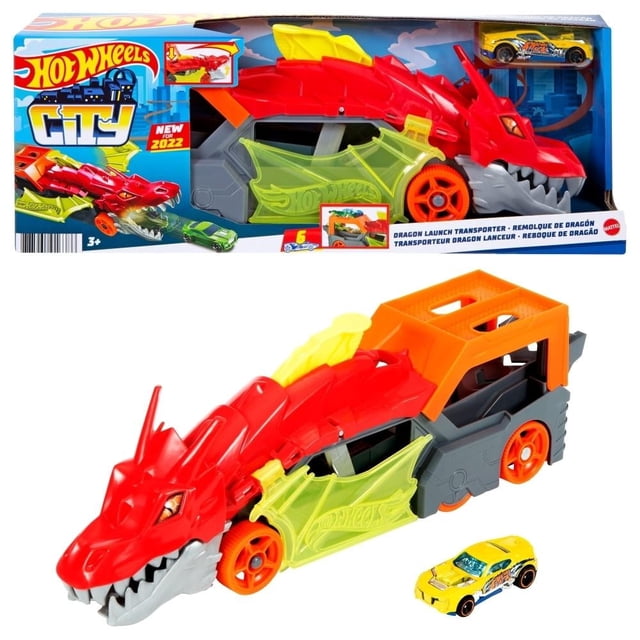 Set de Vehículos de Juguete Hot Wheels Pista de Juguete City Remolque de Dragón