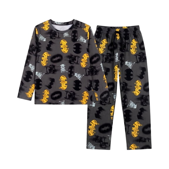 Pijama Batman Niño Playera Manga Larga y Pantalón Brush Negro Talla 12, 2 Piezas