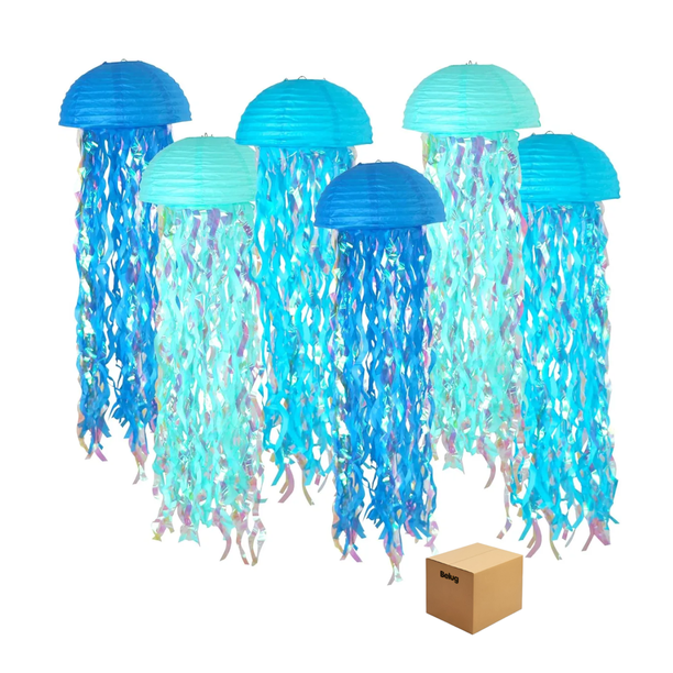 6pcs Fiesta En El Océano Con Farolillos De Papel De Medusas Belug, Azul ...