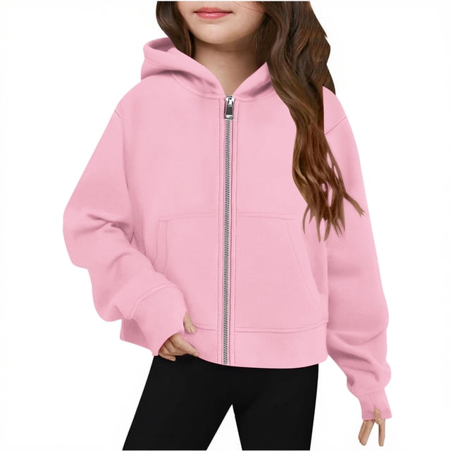 Sudadera de manga larga con cuello redondo y media cremallera para niñas de 5 a 14 años, sudadera corta de felpa suave y ligera con bolsillo, como se muestra en la imagen, de 5 a 13 años.