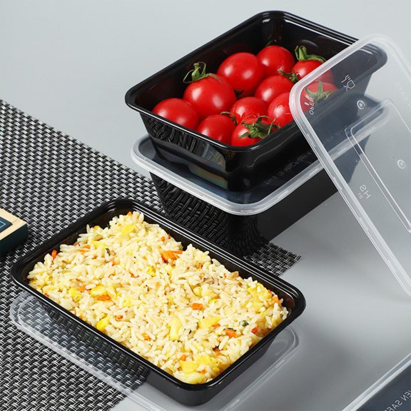 Fiambrera de plástico desechable con tapa | Recipiente rectangular para comida para llevar | Caja hermética a prueba de fugas para preparar comidas
