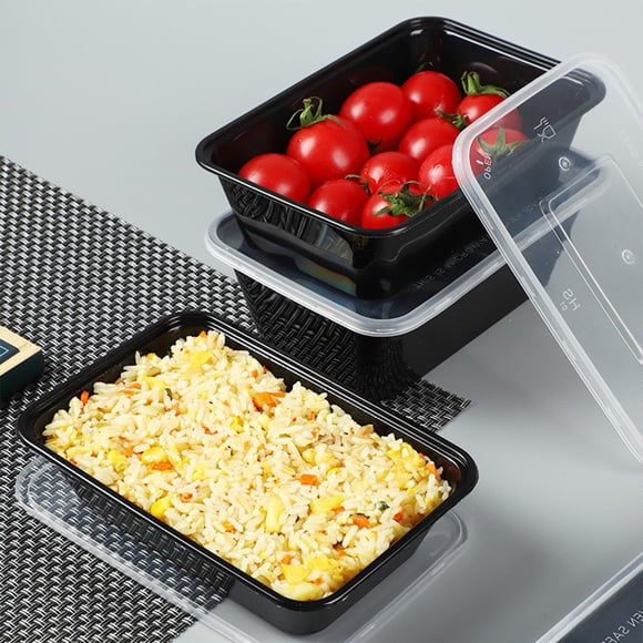 Fiambrera de plástico desechable con tapa | Recipiente rectangular para comida para llevar | Caja hermética a prueba de fugas para preparar comidas