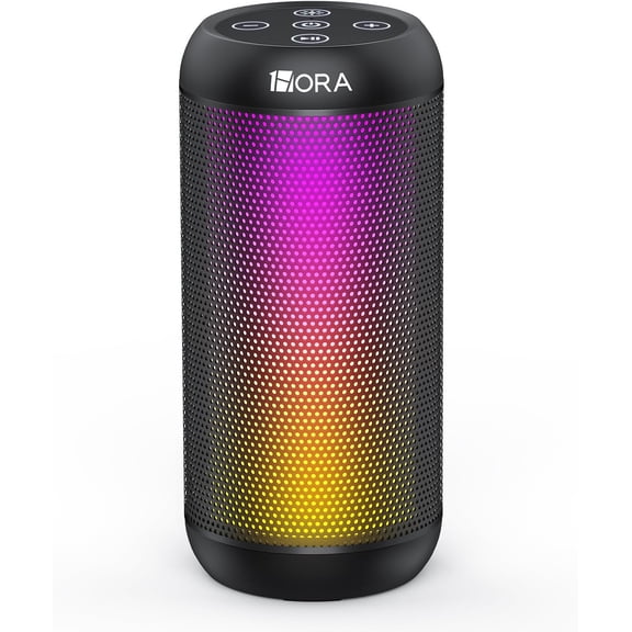 Bocina Portatil Bluetooth 1 Hora 10W, 2400mAh Altavoz Inalámbrico con Iluminación RGB Ajustable, Emparejamiento Dual TWS, para Interiores y Exteriores color negro