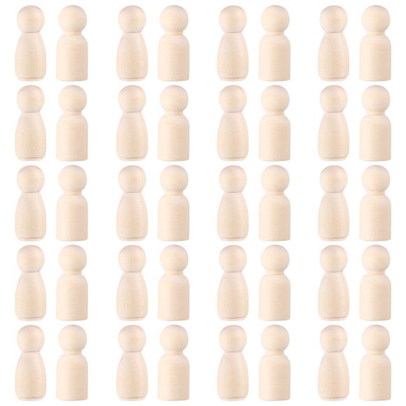 FELTECHELECTR 40 muñecos de madera sin terminar, figuras de personas con clavijas, mini muñecos de madera con clavijas, manualidades para pintar