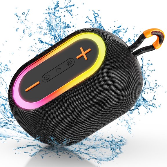 Bocina JYX, Altavoz Bluetooth Portátil Inalámbrico con Sonido Estéreo Potente y Luces de DJ, Bocina Impermeable IPX7 con Graves Profundos, Compatible con Bluetooth, Tarjeta TF, USB, TWS, L1-Negro
