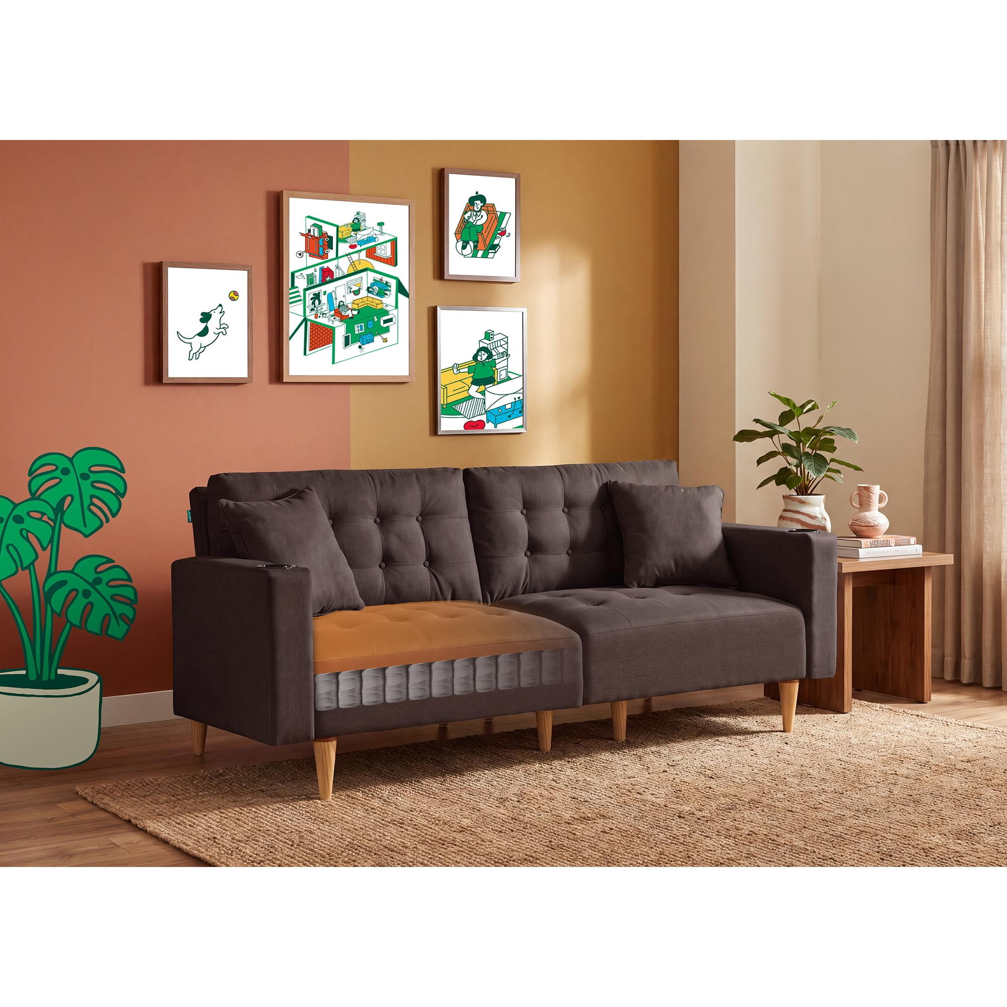 Sofá Cama Makora Maxim Chocolate Lino 3 Posiciones con Soft Foam Reclinable
