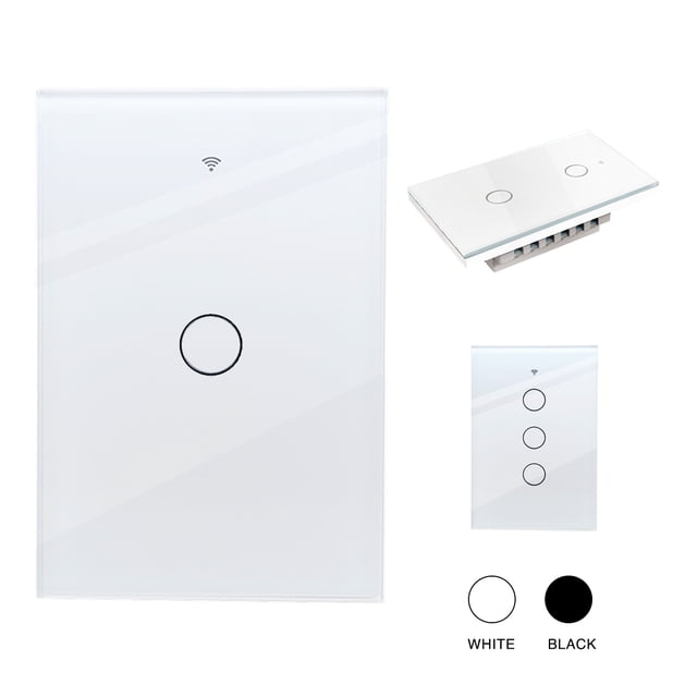 Interruptor inteligente wifi Sin Neutro con capacitor (1 via) apagadores inteligentes de pared c/ panel táctil, control remoto x App, compatible con Alexa, Google home y Smart life (2.4WiFi) Happy Life Interruptor Inteligente Wifi 1 switch Blanco