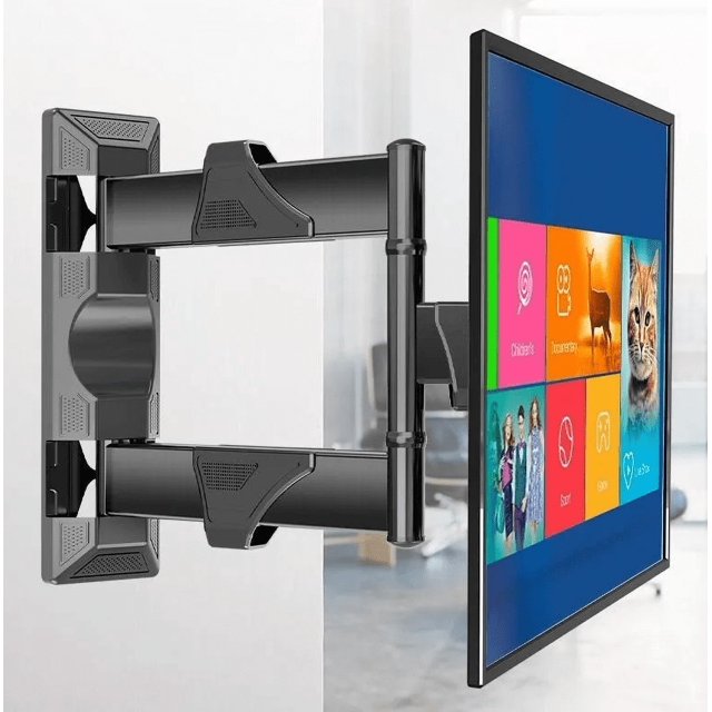 soporte de tv para pantallas de 26'' a 55'' blackrock brazo de 50 cm onix2655 Soporte mural articulado negro con doble brazo extensible hasta 50 cm, compatible VESA 75x75–400x400 para LED/LCD/Curva/OLED, inclinación -15° a +5°, acero con cubierta para gestión de cables, capacidad hasta 35 kg e incluye tornillería; también suele utilizarse para montar monitores grandes en oficinas.