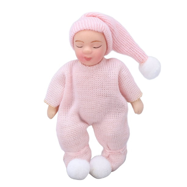 Casa de muñecas Porcelana Bebé Escala 1:12 Mini suéter rosa Casa de muñecas Figura recién nacida en miniatura