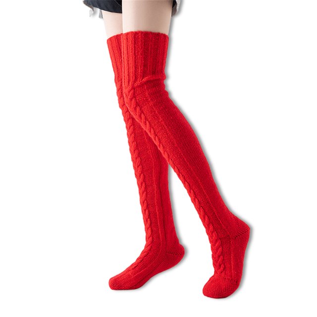 Medias de punto Color sólido Keen Socks High Socks Mujeres Calentadores de piernas Zapatos Accesorios Lindo otoño Halloween Medias Red 1 par