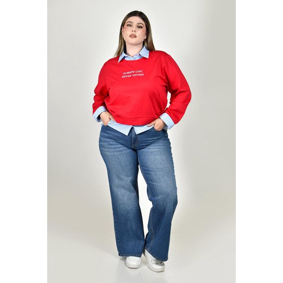 Sudadera combinada con bordado Roman Fashion /Tallas Extras, 5131 (Rojo) rojo 40