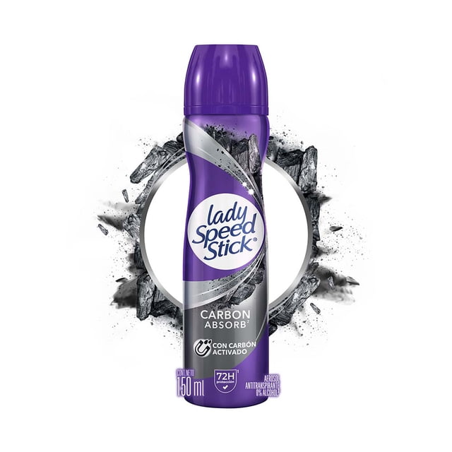 Desodorante Mujer Lady Speed Stick Carbón Absorb Antitrasnpirante en Aerosol 150 ml