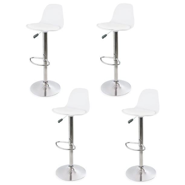 Sillas para Bar y Barra de Cocina con Respaldo y Reposapies de Altura Ajustable Banco Taburete Giratorio con Asiento Acolchado de Diseño Moderno Set 4 Piezas Blanco