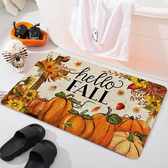 Amzcrzy Funda Nórdica, Sábana, Funda De Almohada De Satén, Tapete De Bienvenida De Otoño, Patrón De Calabaza, Absorbente Y Para Su Entrada, Toallas De Baño, Manta Con Peso, Tapiz De Pared