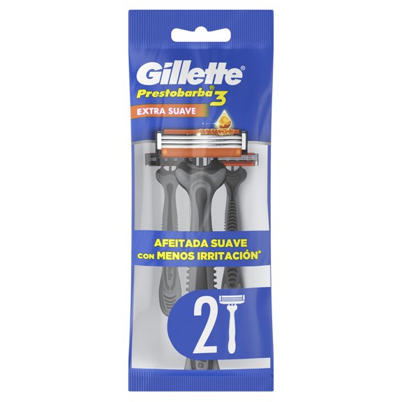Rastrillo Gillette Prestobarba3 con 3 Hojas para Rasurar al Ras 2 pzas