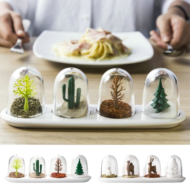 Tarros de condimento para pretzels - organizador de especias de plástico de 4 piezas con tapa, gran capacidad para almacenamiento en la cocina de especias y condimentos