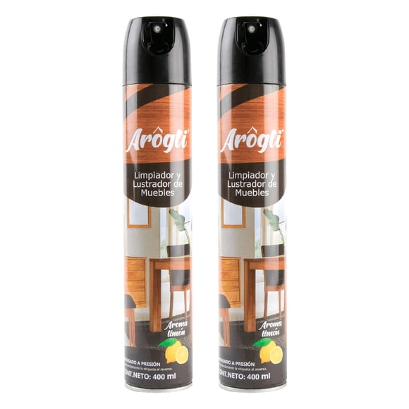 Limpiador y Lustrador de Muebles Arogli Limón en Aerosol 400 ml para Madera, Hogar y Oficina 2 PACK