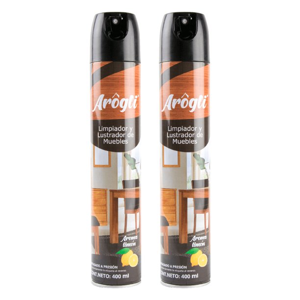 Limpiador y Lustrador de Muebles Arogli Limón en Aerosol 400 ml para Madera, Hogar y Oficina 2 PACK