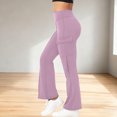 thumbnail image 4 of Amzcrzy Leggings Acampanados Mujer Cintura Alta Elásticos Yoga Ligeros Realzan Glúteos Color Liso Ajustado Casuales Bolsillos Laterales Tallas S-2XL Morado, 4 of 7