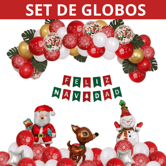 Set de Globos Navideños Santa Muñeco de Nieve y Reno 67 Piezas
