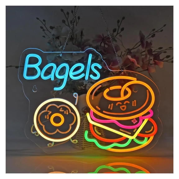 Letrero De Neón Bagels Luz LED Regulable Alimentada Por USB Para Restaurante, Tienda De Pan, Comida Rápida, Cocina, Decoración De Pared 39cmx29cm
