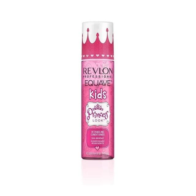 acondicionador equave kids princess 200ml revlon acondicionador infantil desenredante en envase cilíndrico rosa y blanco con corona y detalles de corazones, etiqueta 'Revlon Professional Equave kids Princess', 200 ml; formulado para desenredar y suavizar, hipoalergénico según especificación del producto. Apto también como acondicionador de viaje por su formato compacto.