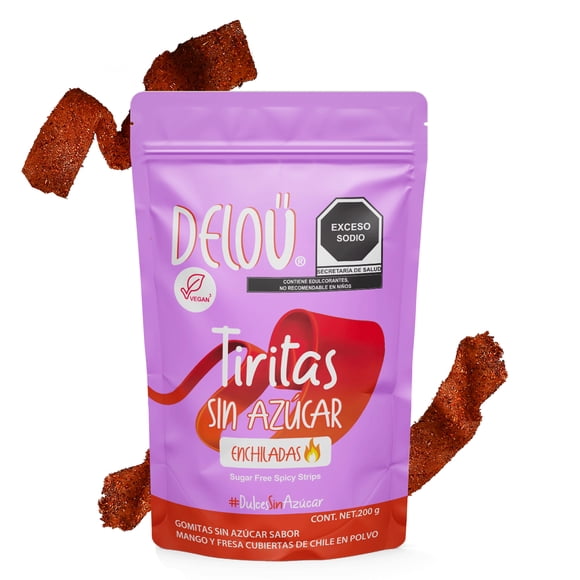 Tiritas Enchiladas Delou Mango y Fresa Veganas Sin Azúcar Keto Bajas en Carbohidratos 200 g