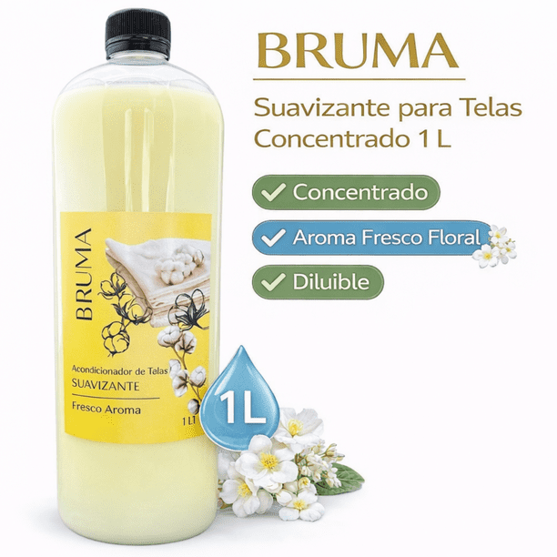 BRUMA Suavizante para Telas Concentrado 1 L Aroma Fresco Floral, Acondicionador de Ropa