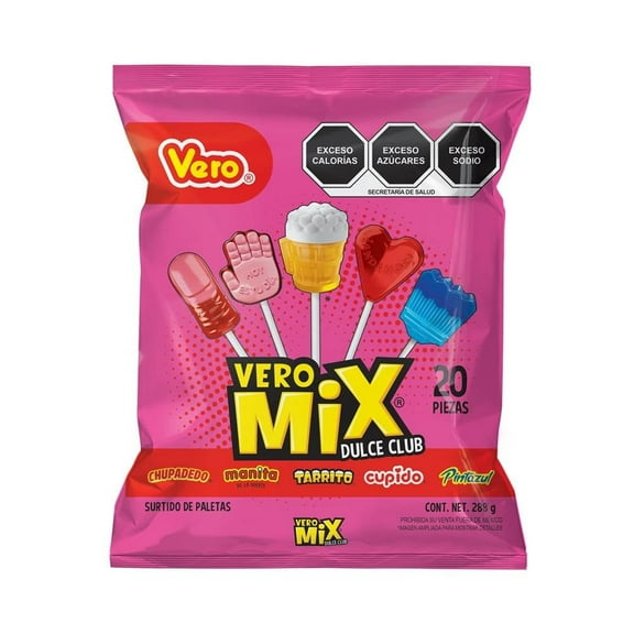 Paletas caramelo macizo Vero dulce club 20 pzas