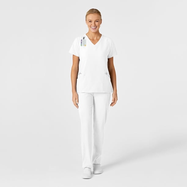 Set de filipina estilizada con cuello en V con pantalón doble cargo frontal liso para mujer color blanco - Marca Wink