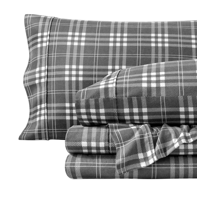 Juego de Sábanas de Lujo Bare Home King 100 % Algodón Franela 4 Piezas Gris/blanco
