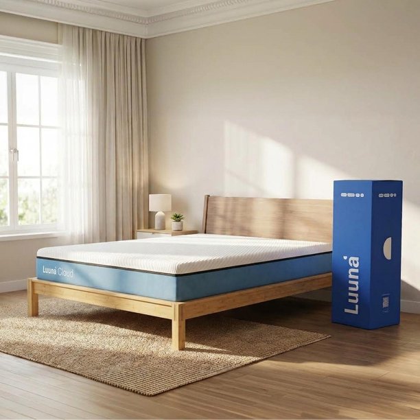Colchón King Size en Caja Cloud Luuna 24 cm Medio Firme + Base de Cama Madera de Bambú