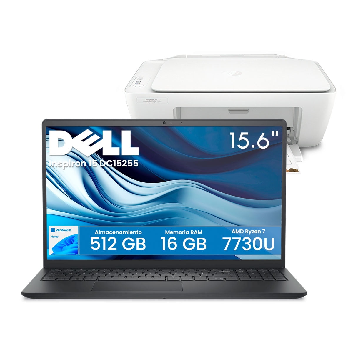 Combo Laptop Dell Inspiron 15 15.6” Fhd Touch Amd Ryzen 7 16gb Ram 512gb Ssd Windows 11 Negra +  Impresora HP
