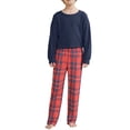 thumbnail image 2 of Conjunto de pijamas familiares de Navidad con capucha y manga larga Inspire Chic, con pantalones de cuadros, talla XS, azul [Niños y Niñas], 2 of 5
